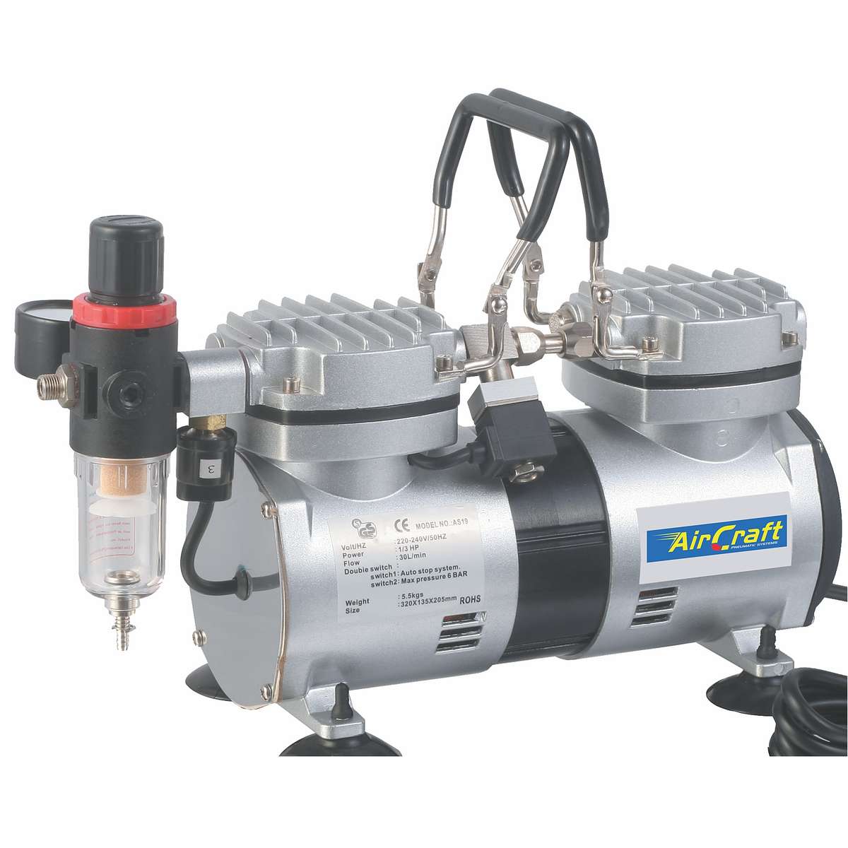 Compressor For Airbrush 2cyl W/reg.&amp; Filter