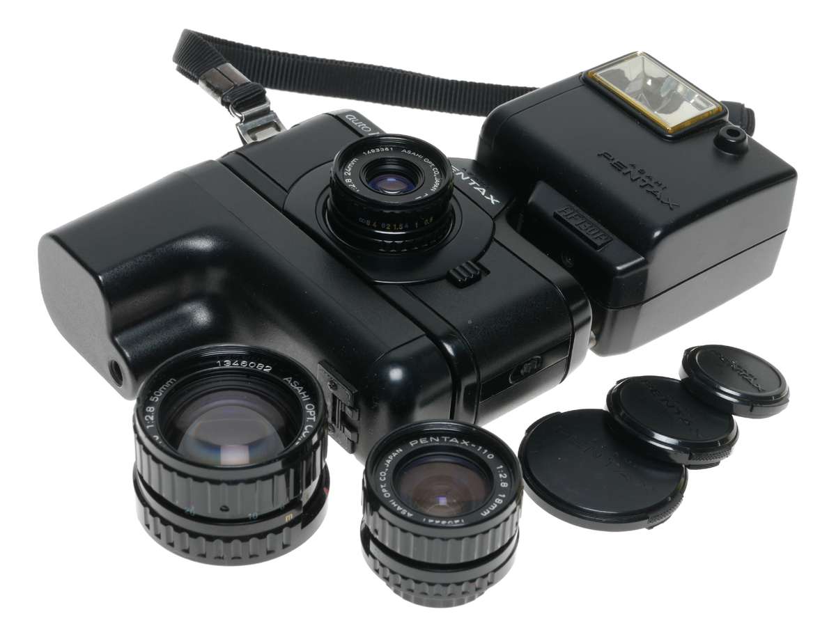 Pentax Auto 110 Sub miniature film camera set 3 lenses flash case
