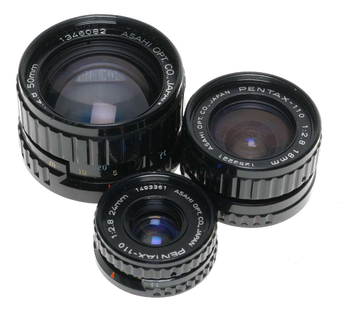 Pentax Auto 110 Sub miniature film camera set 3 lenses flash case