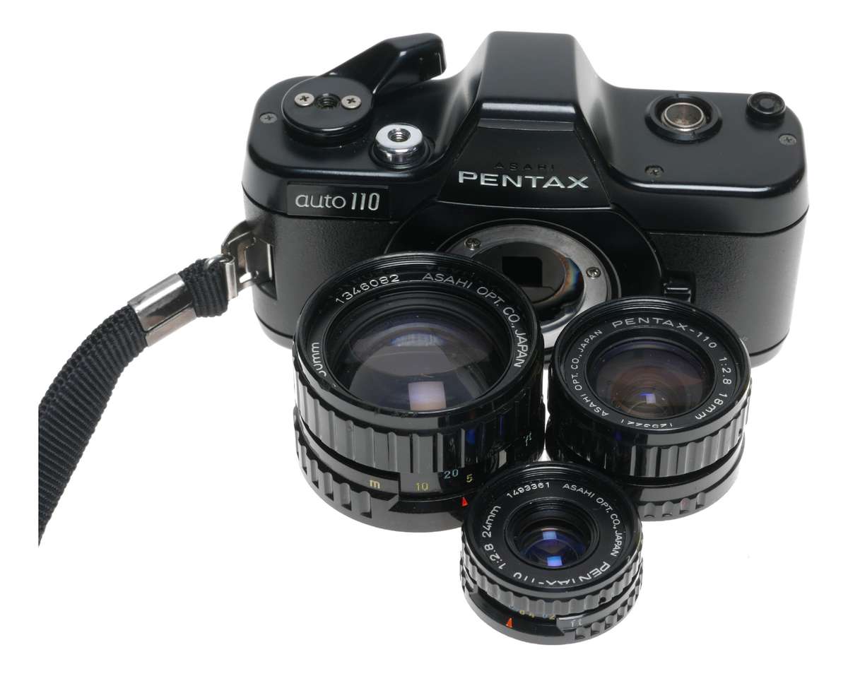 Pentax Auto 110 Sub miniature film camera set 3 lenses flash case