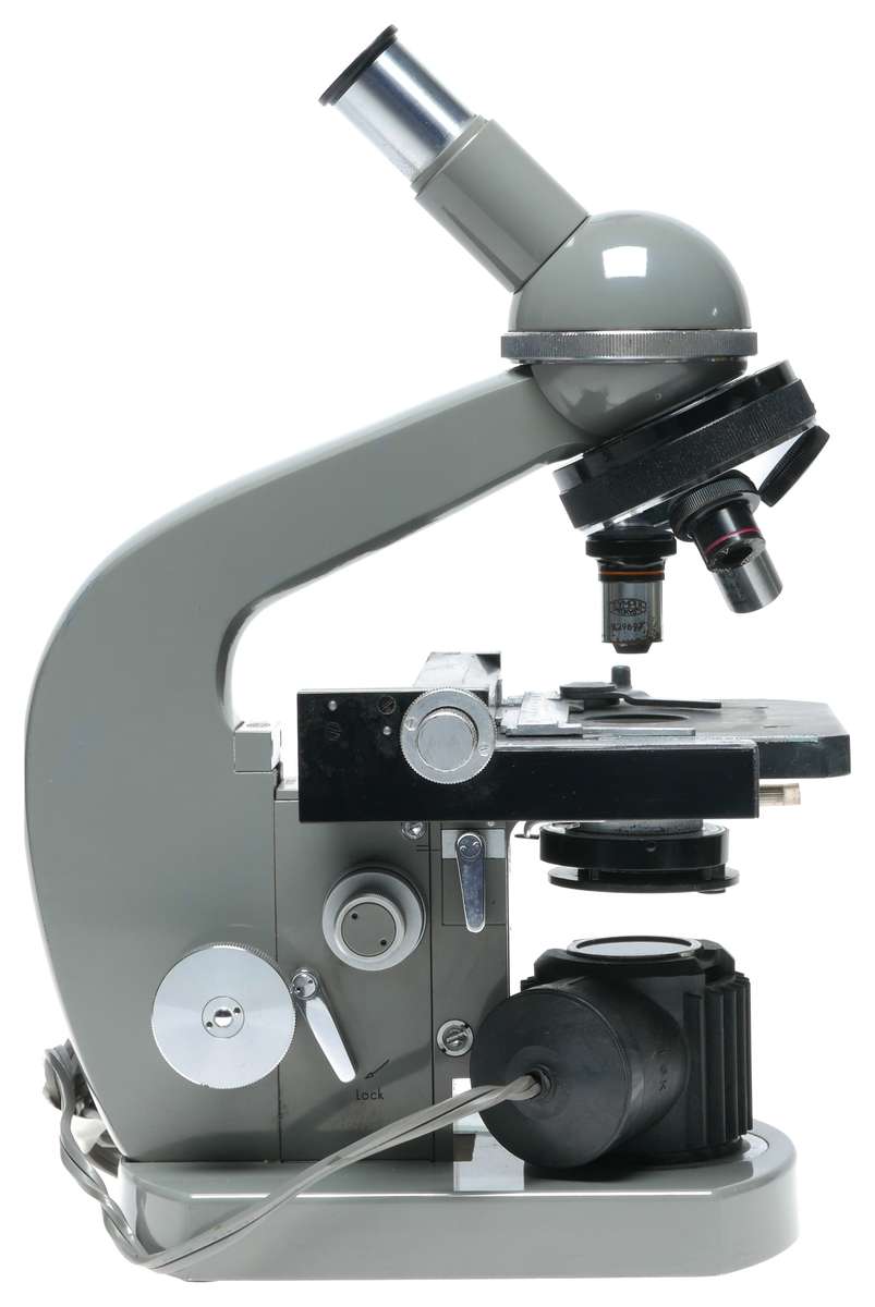 Olympus biological microscope stand grey enamel biological bench top