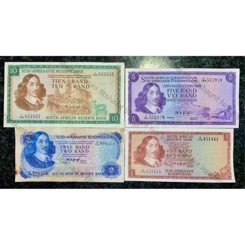 1967-75 Full note set One Rand to Ten Rand R1, R2, R5, R10 Notes TW De Jongh *** VF/EF *** ID 6901