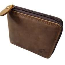 Men's Premium Quality Genuine Leather Zip Around Bifold Wallet - Tan