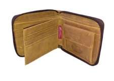 Men's Premium Quality Genuine Leather Zip Around Bifold Wallet - Tan
