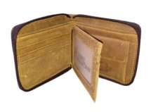 Men's Premium Quality Genuine Leather Zip Around Bifold Wallet - Tan