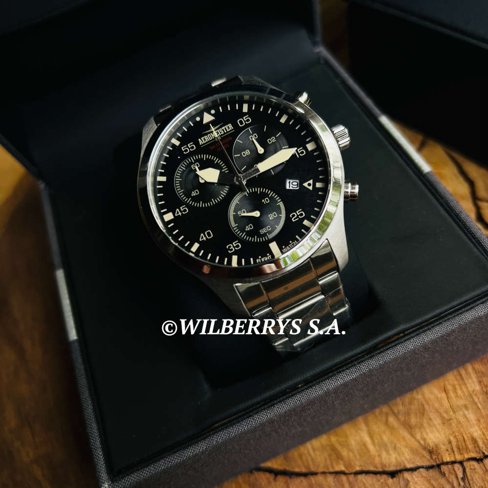 Retail: R7,900.00 Aeromeister 1880 Amsterdam Men`s EVOLUTION STEEL Chronograph Watch + FLIGHT TIN