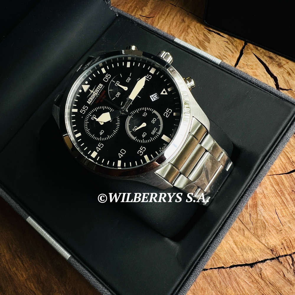 Retail: R7,900.00 Aeromeister 1880 Amsterdam Men`s EVOLUTION STEEL Chronograph Watch + FLIGHT TIN