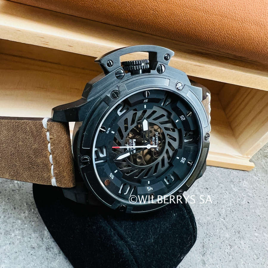 must see!!* R9k REVOLUTION® Men`s AUTOMATIC JET ENGINE TURBINE 48mm ROSE GOLD plated Watch NEW