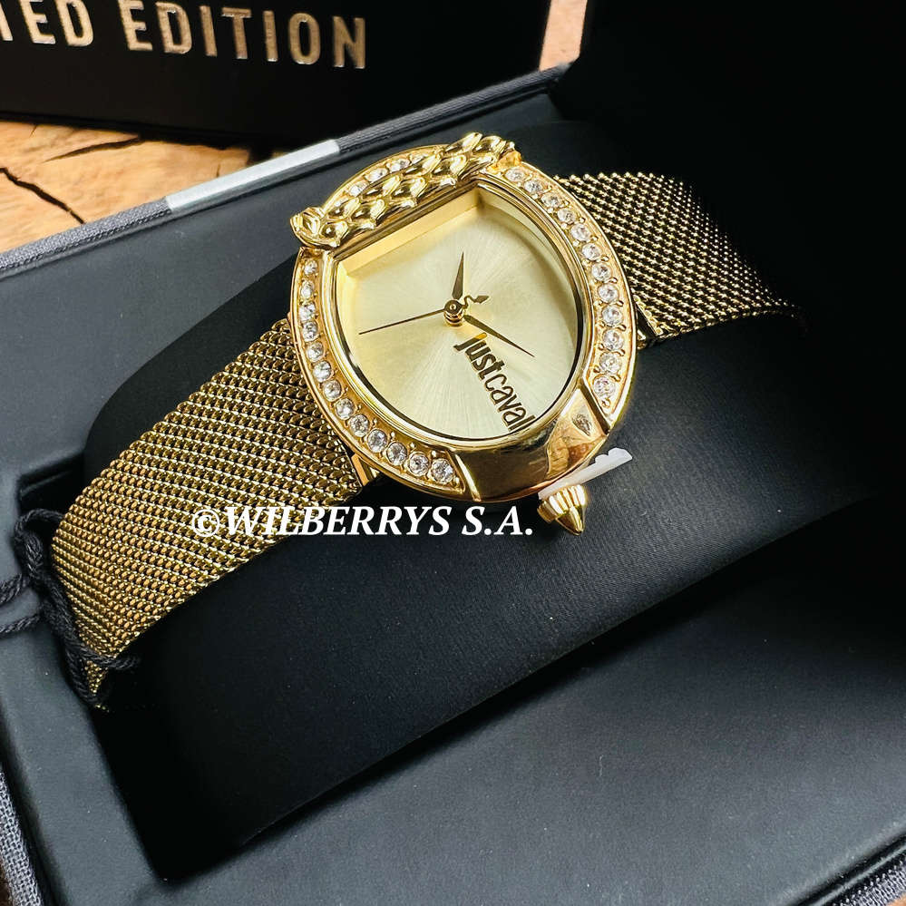 omg!!*** R7,000.00 ROBERO CAVALLI Women`s Jungle Fever Steel Milanese Zirconia Gold Watch GENUINE