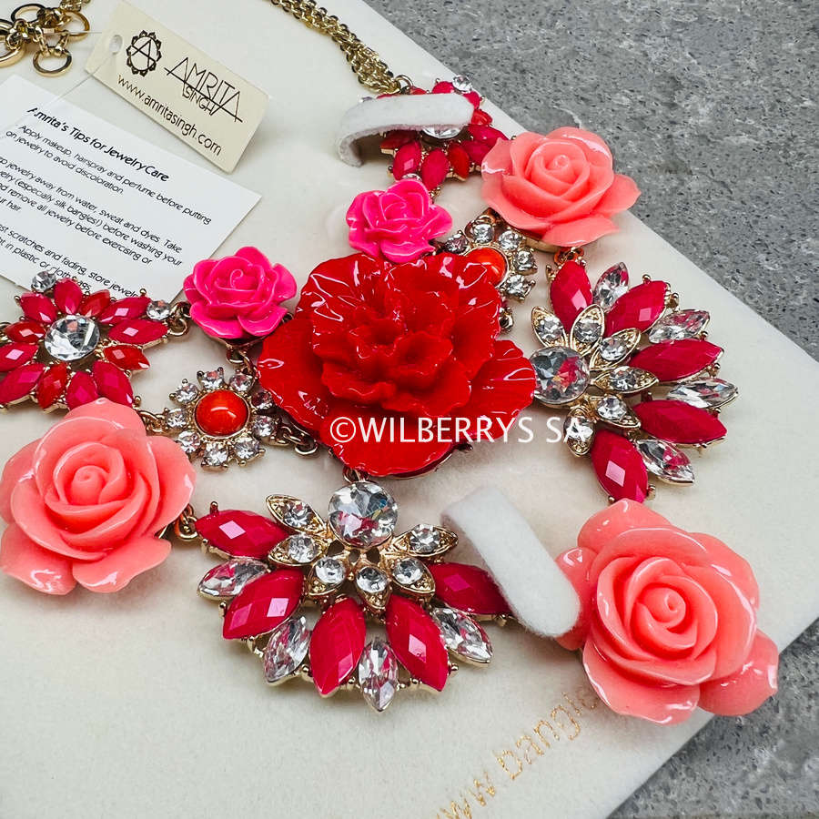 l@@k!! Retail: R1950.00 AMRITA SINGH NEW YORK Rose Garden Necklace Ruby/Pink BRAND NEW