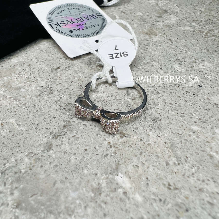 rrp: R1950** LONDON JEWELLERS Bow Ring White Gold pl M-7, Embellished with Crystals from Swarovski®