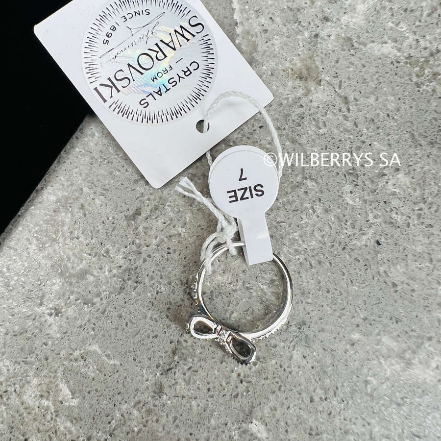 rrp: R1950** LONDON JEWELLERS Bow Ring White Gold pl M-7, Embellished with Crystals from Swarovski®