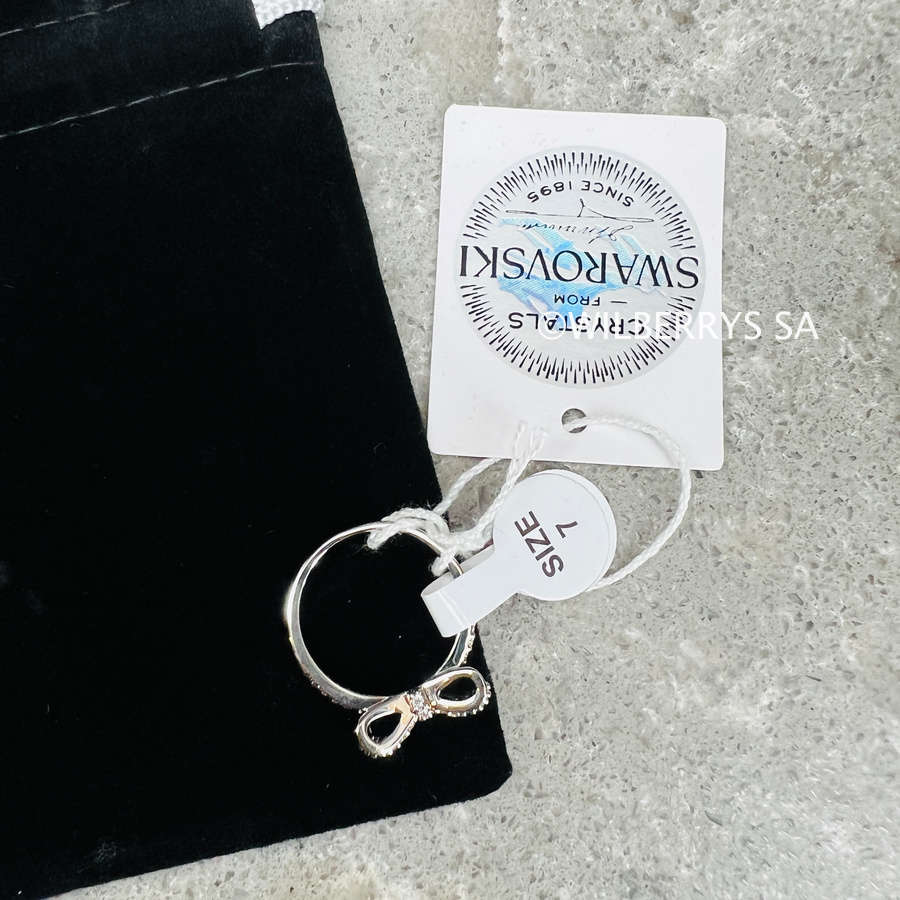 rrp: R1950** LONDON JEWELLERS Bow Ring White Gold pl M-7, Embellished with Crystals from Swarovski®