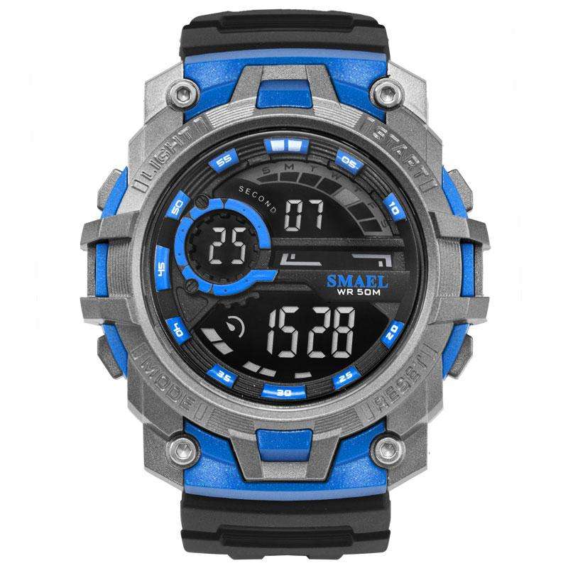 SMAEL Shock Proof Sports Chrono BLUE/SILVER 5ATM WATER RESISTANT **BRAND NEW**