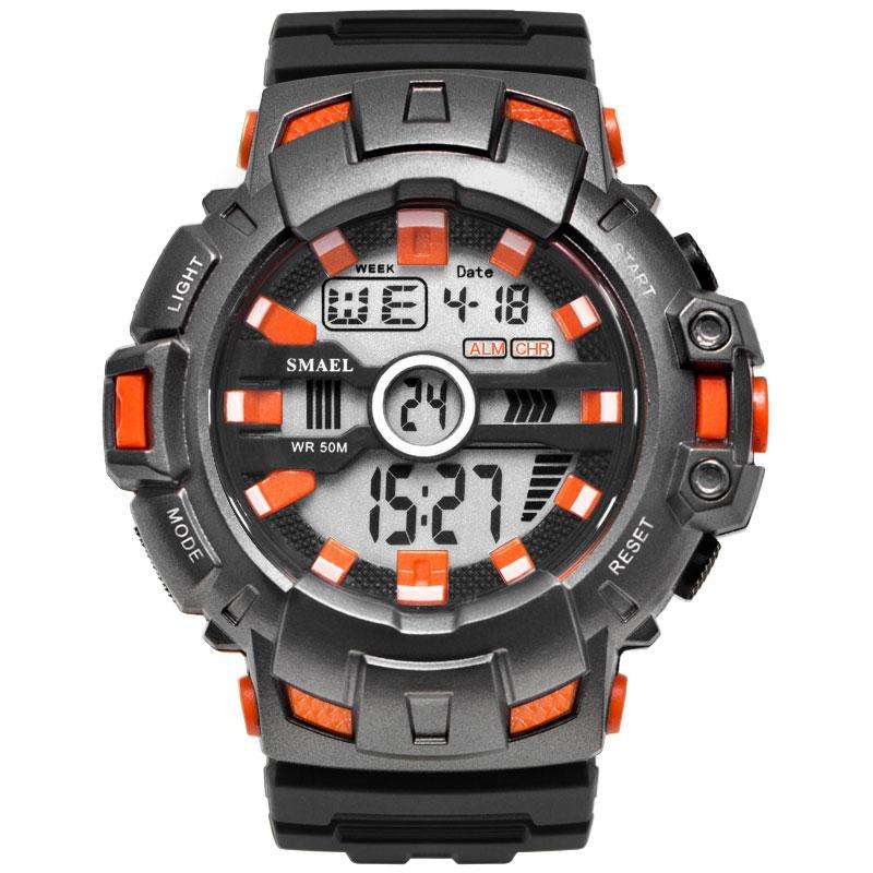 SMAEL Shock Proof Sports Chrono Black/Orange 5ATM WATER RESISTANT **BRAND NEW**