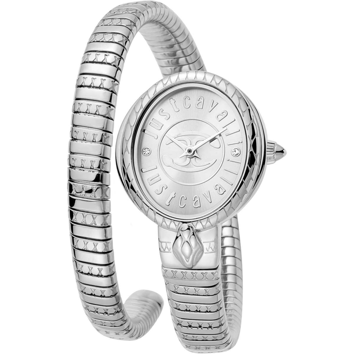 wow! rrp R8,900.00 ROBERO CAVALLI Womens JUST CAVALLI Bangle Viper Twist Silver  Watch NEW