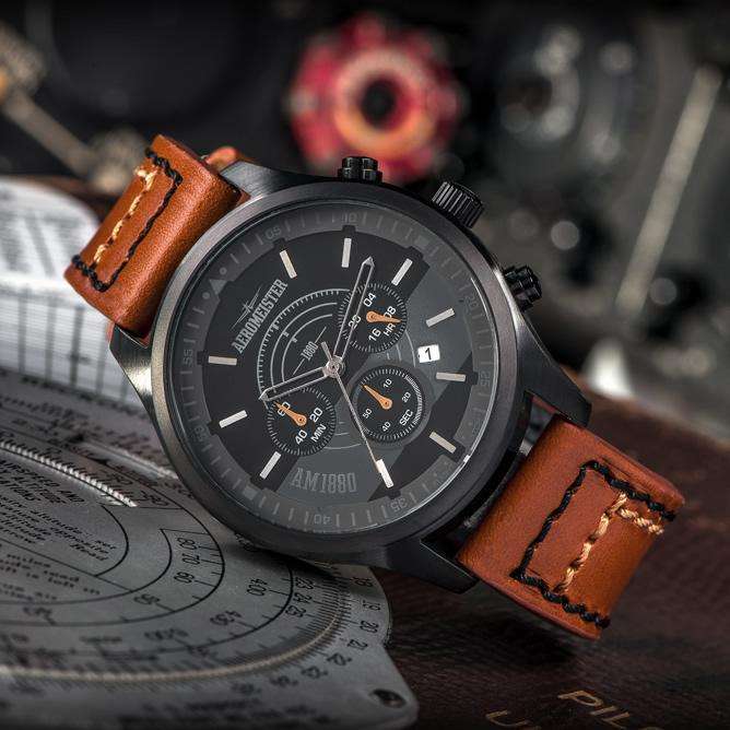 Retail: R8,900.00 Aeromeister 1880 Amsterdam Men`s MAYDAY Chronograph Watch + FLIGHT TIN
