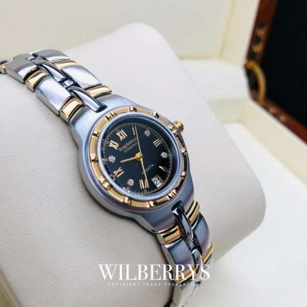 MUST SEE!! Krug Baumen Women`s Regatta 4X Genuine Diamond Black Dial Two Tone Watch BRAND NEW