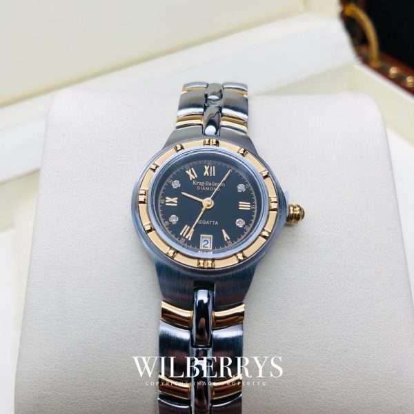 MUST SEE!! Krug Baumen Women`s Regatta 4X Genuine Diamond Black Dial Two Tone Watch BRAND NEW
