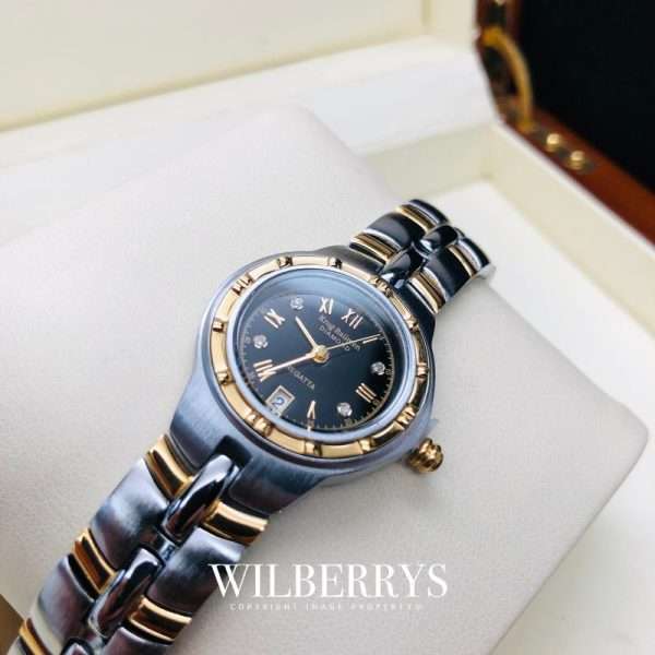 MUST SEE!! Krug Baumen Women`s Regatta 4X Genuine Diamond Black Dial Two Tone Watch BRAND NEW