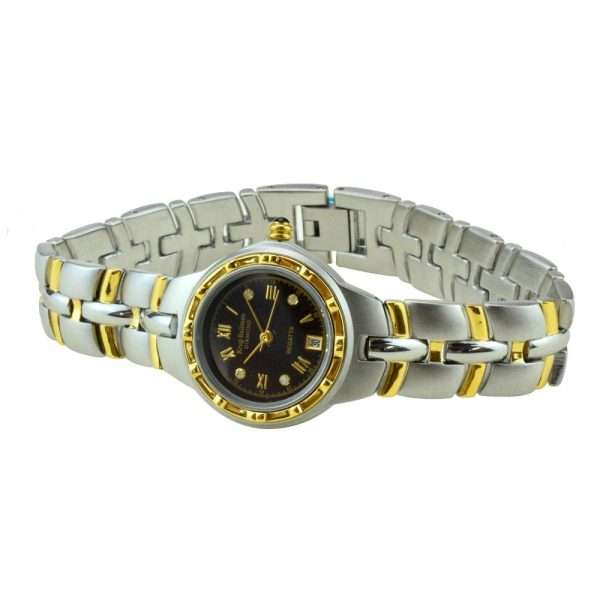 MUST SEE!! Krug Baumen Women`s Regatta 4X Genuine Diamond Black Dial Two Tone Watch BRAND NEW