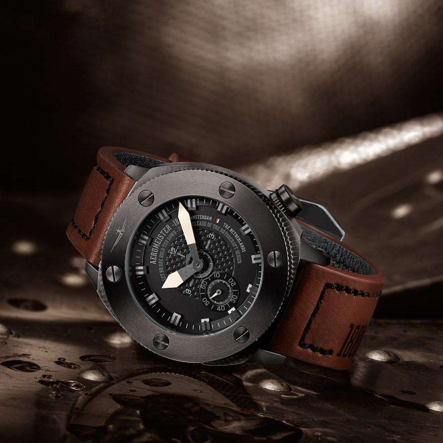 Aeromeister 1880 Amsterdam Mens Rotorcraft Evolution Steel Leather Watch
