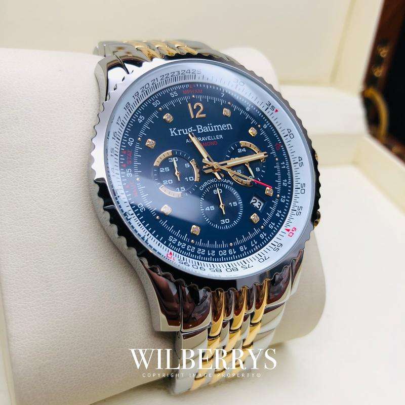 l@@k!! Retail: R9,500.00 Krug-Baumen Men`s Air Traveller 46mm Diamond BLUE EDITION Watch NEW