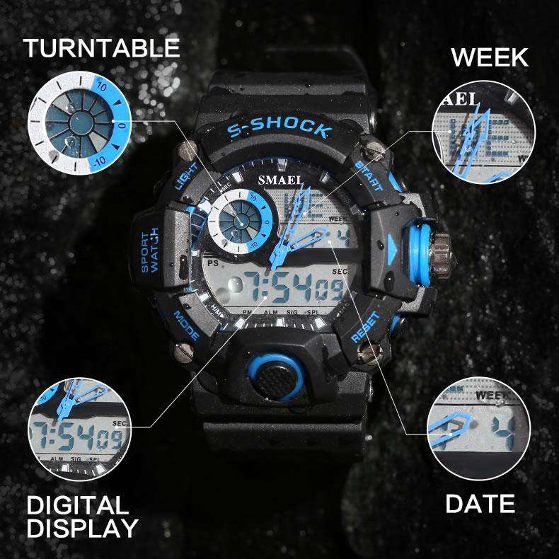 SMAEL Men`s SHOCK PROOF Mens GAS MASK Black / Gold Watch WATER RESISTANT **BRAND NEW**