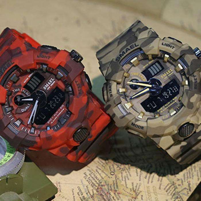SMAEL Men`s Shock Proof CAMO RED Watch 5ATM WATER RESISTANT **BRAND NEW**