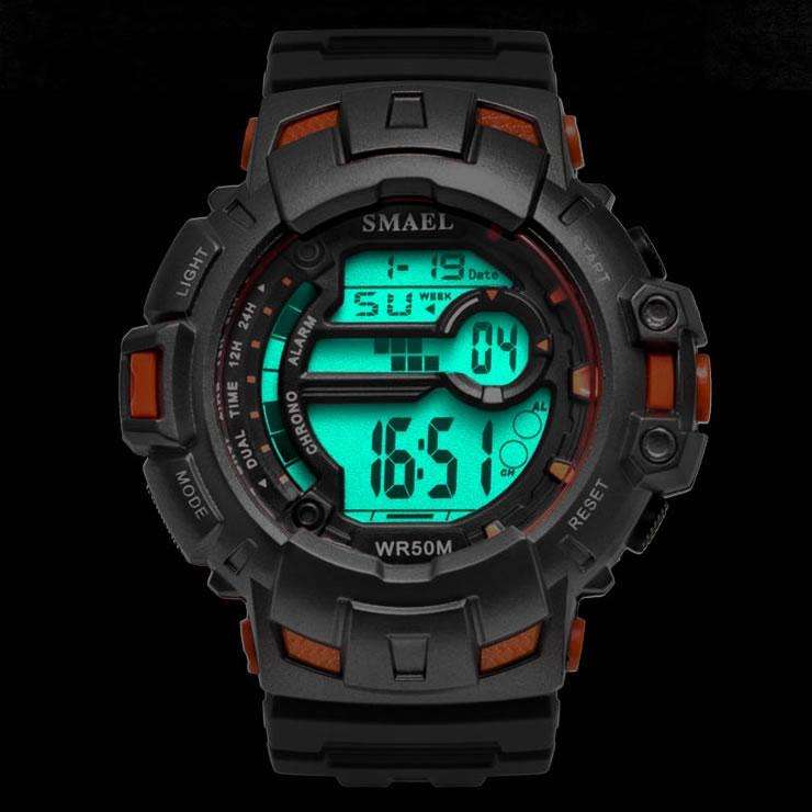 SMAEL Shock Proof Sports Chrono Black/Orange 5ATM WATER RESISTANT **BRAND NEW**