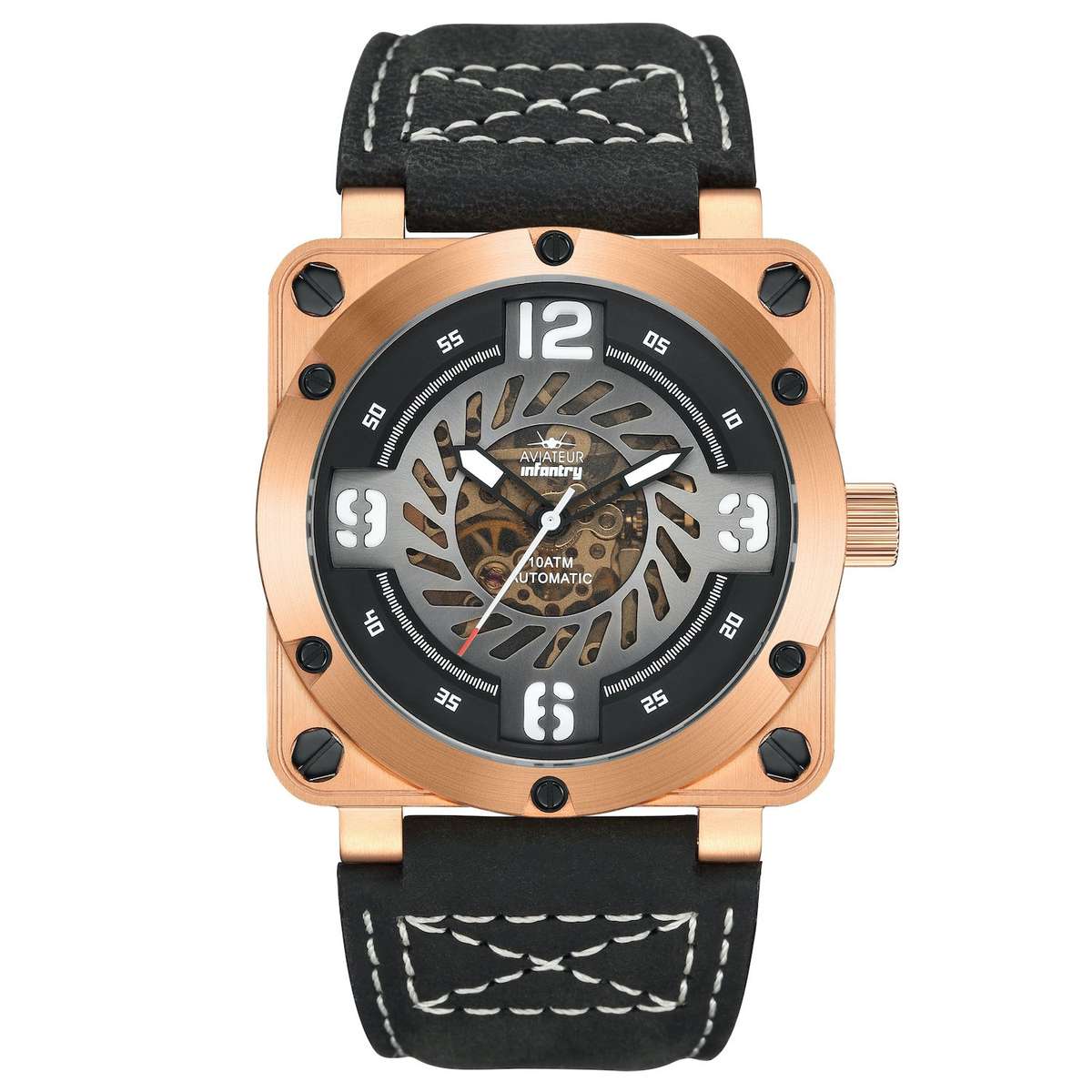 must see!!* R9k REVOLUTION® Men`s AUTOMATIC JET ENGINE TURBINE 48mm ROSE GOLD plated Watch NEW