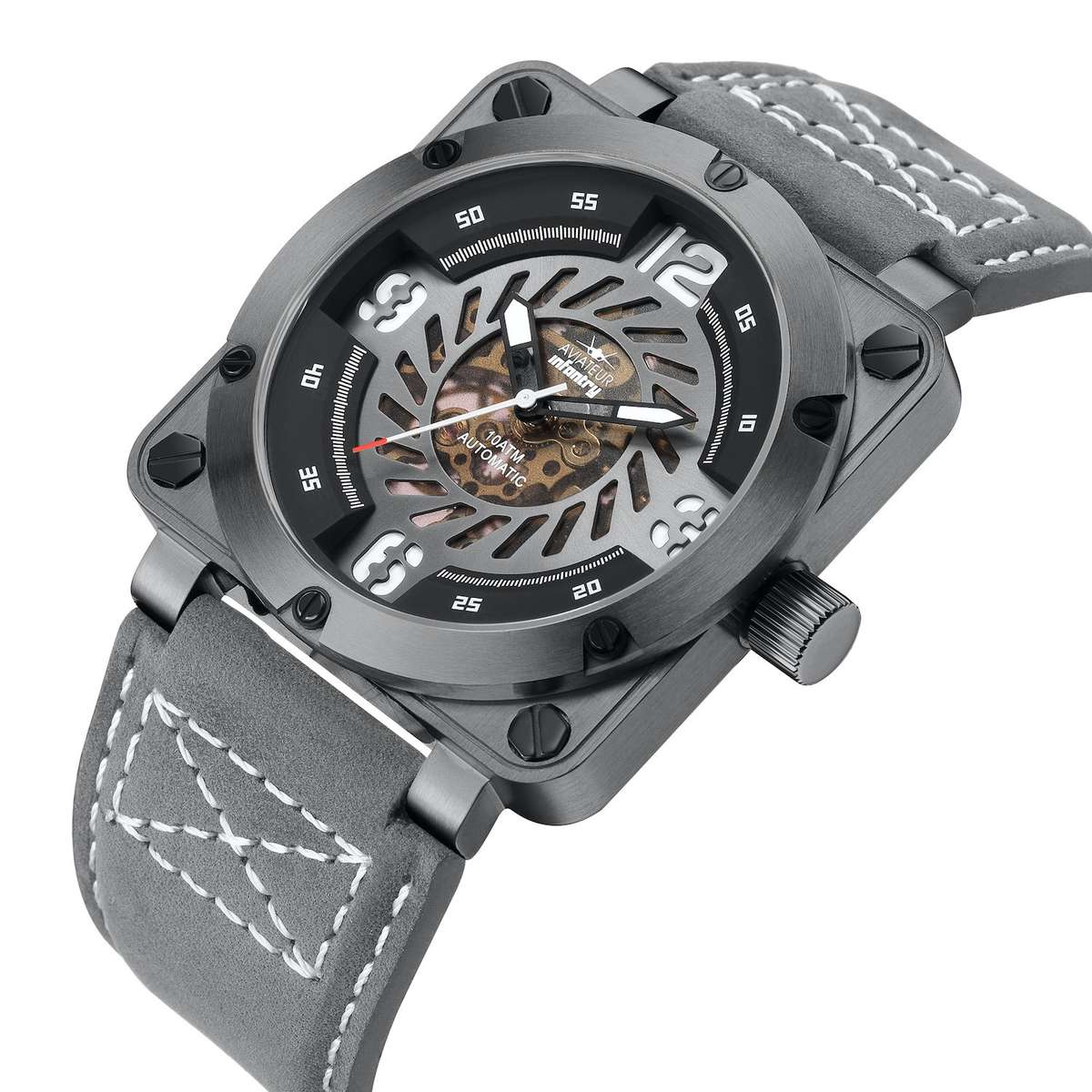 LOOK!! rrp 12,000.00 INFANTRY REVOLUTION® Mens AUTOMATIC JET ENGINE TURBINE 48mm SQUARE WATCH