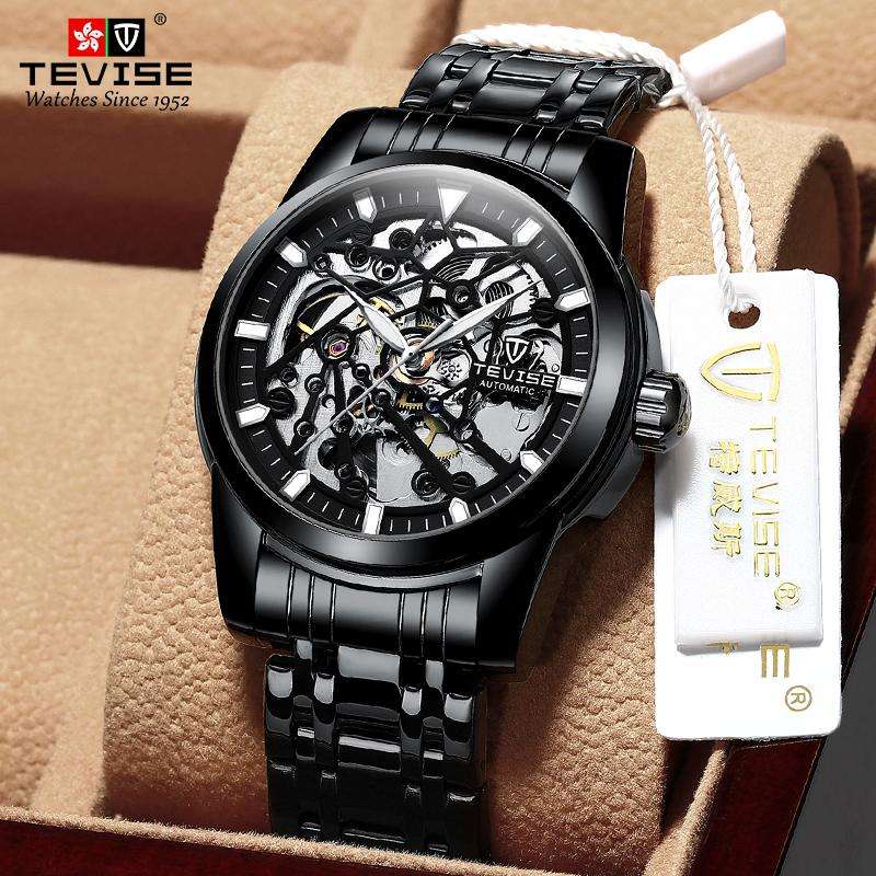 Retail: R2,399.00 TEVISE ® Men`s Skeleton II Classic Steel Black Watch BRAND NEW