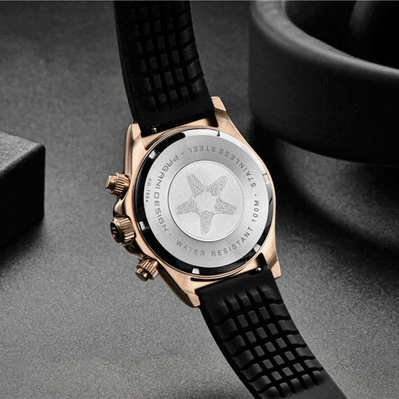 Retail: R4,900.00 PAGANI DESIGN Daytona Rose Gold/Black Chronograph Men`s 100M Watch 40MM NEW!!