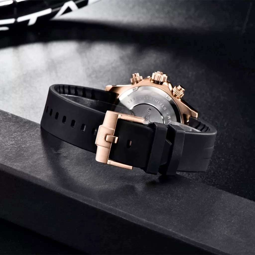 Retail: R4,900.00 PAGANI DESIGN Daytona Rose Gold/Black Chronograph Men`s 100M Watch 40MM NEW!!