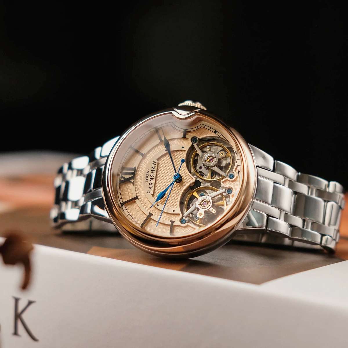 ***must see*** rrp: R11,500.00 THOMAS EARNSHAW AUTOMATIC DOUBLE BARREL OPEN HEART Deep Salmon Watch