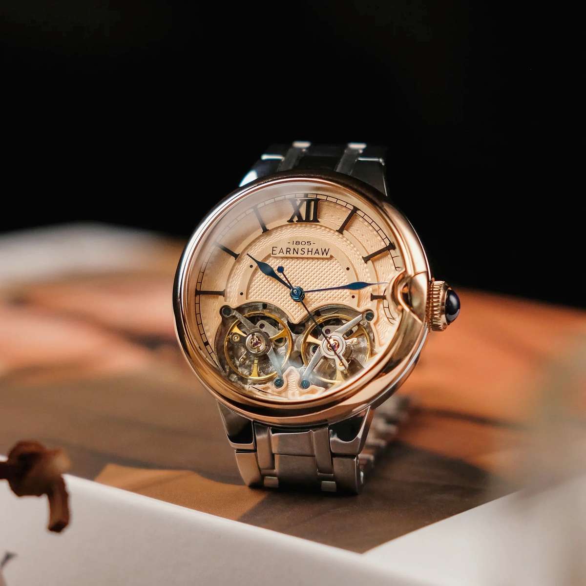 ***must see*** rrp: R11,500.00 THOMAS EARNSHAW AUTOMATIC DOUBLE BARREL OPEN HEART Deep Salmon Watch