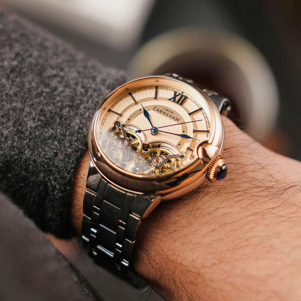 ***must see*** rrp: R11,500.00 THOMAS EARNSHAW AUTOMATIC DOUBLE BARREL OPEN HEART Deep Salmon Watch