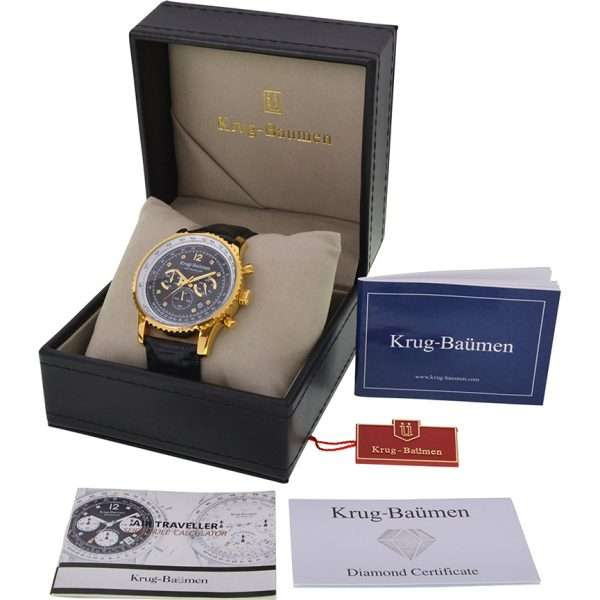 Retail: R9,500.00 Krug-Baumen Men`s Air Traveller 46mm Diamond Black Edition Watch BRAND NEW