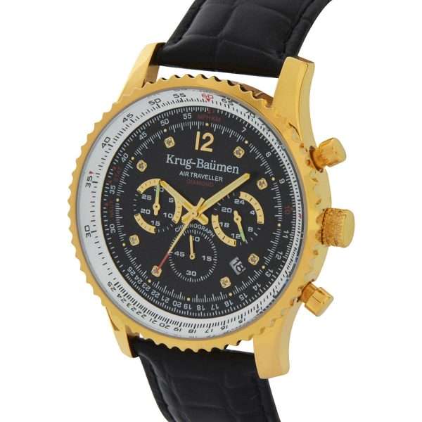 Retail: R9,500.00 Krug-Baumen Men`s Air Traveller 46mm Diamond Black Edition Watch BRAND NEW
