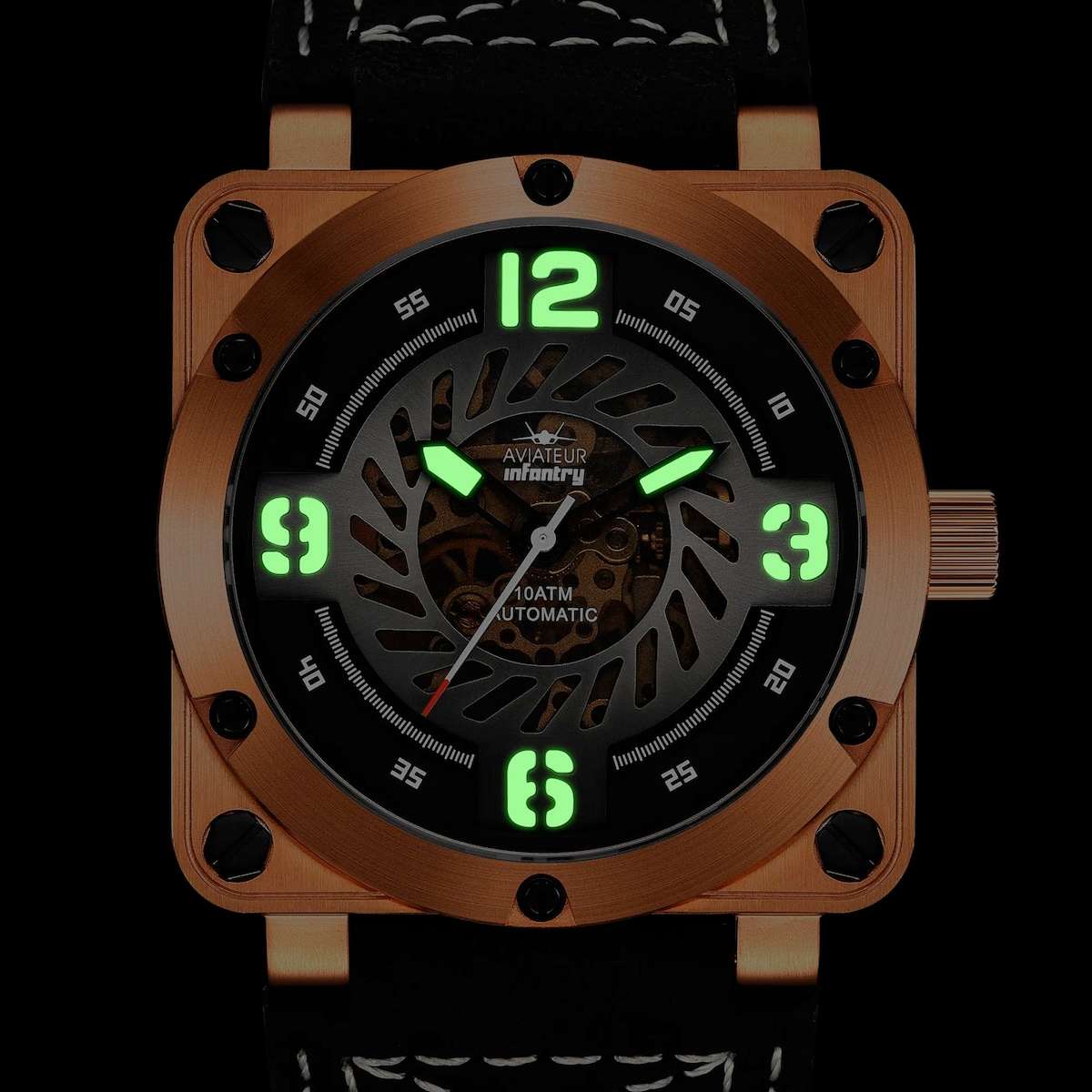 must see!!* R9k REVOLUTION® Men`s AUTOMATIC JET ENGINE TURBINE 48mm ROSE GOLD plated Watch NEW