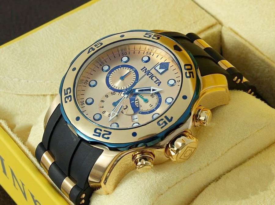 l@@k!! Retail: R8,999.00 INVICTA Men`s COLOSSUS THICK HEAVY PD Silicone Steel Gold Watch BRAND NEW