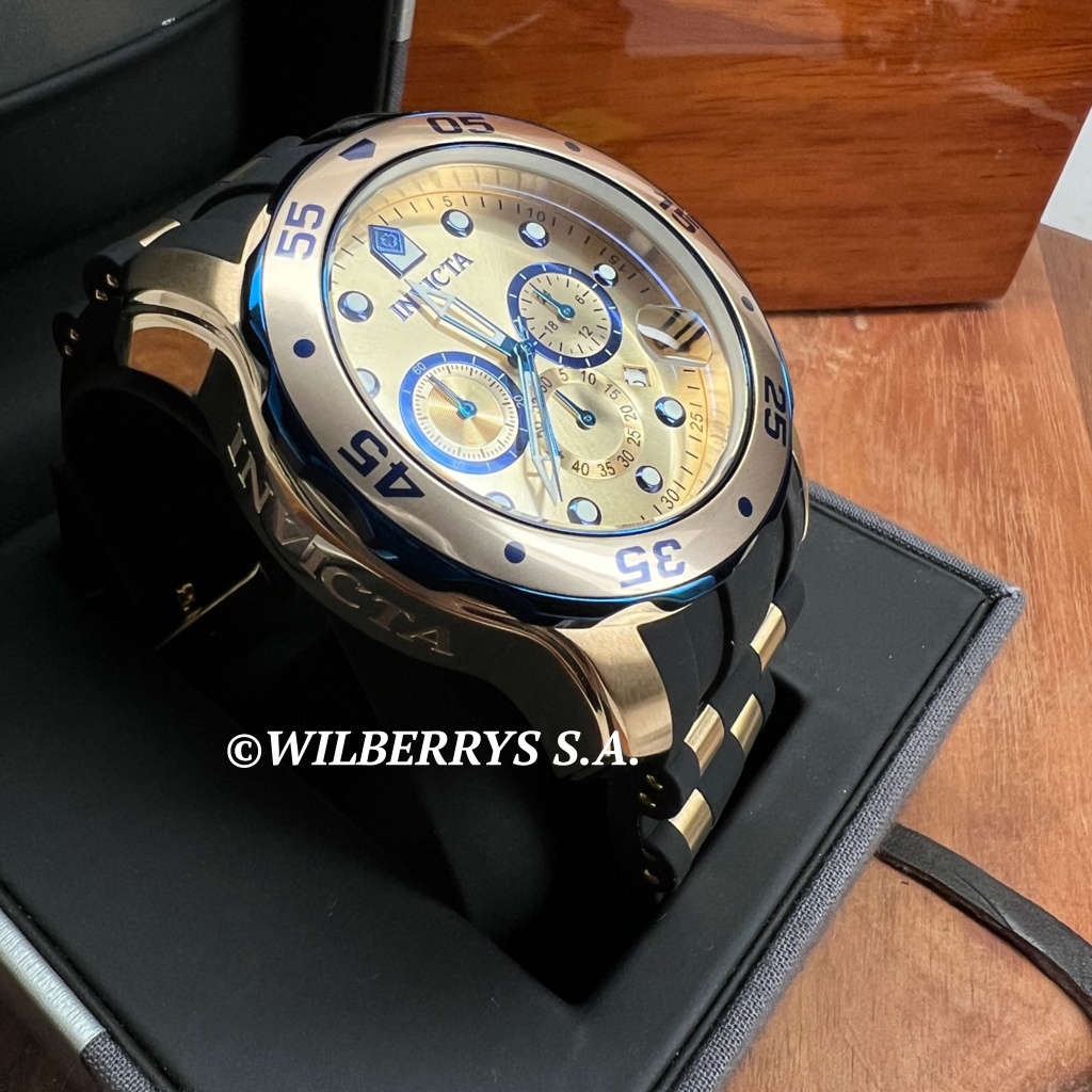 l@@k!! Retail: R8,999.00 INVICTA Men`s COLOSSUS THICK HEAVY PD Silicone Steel Gold Watch BRAND NEW