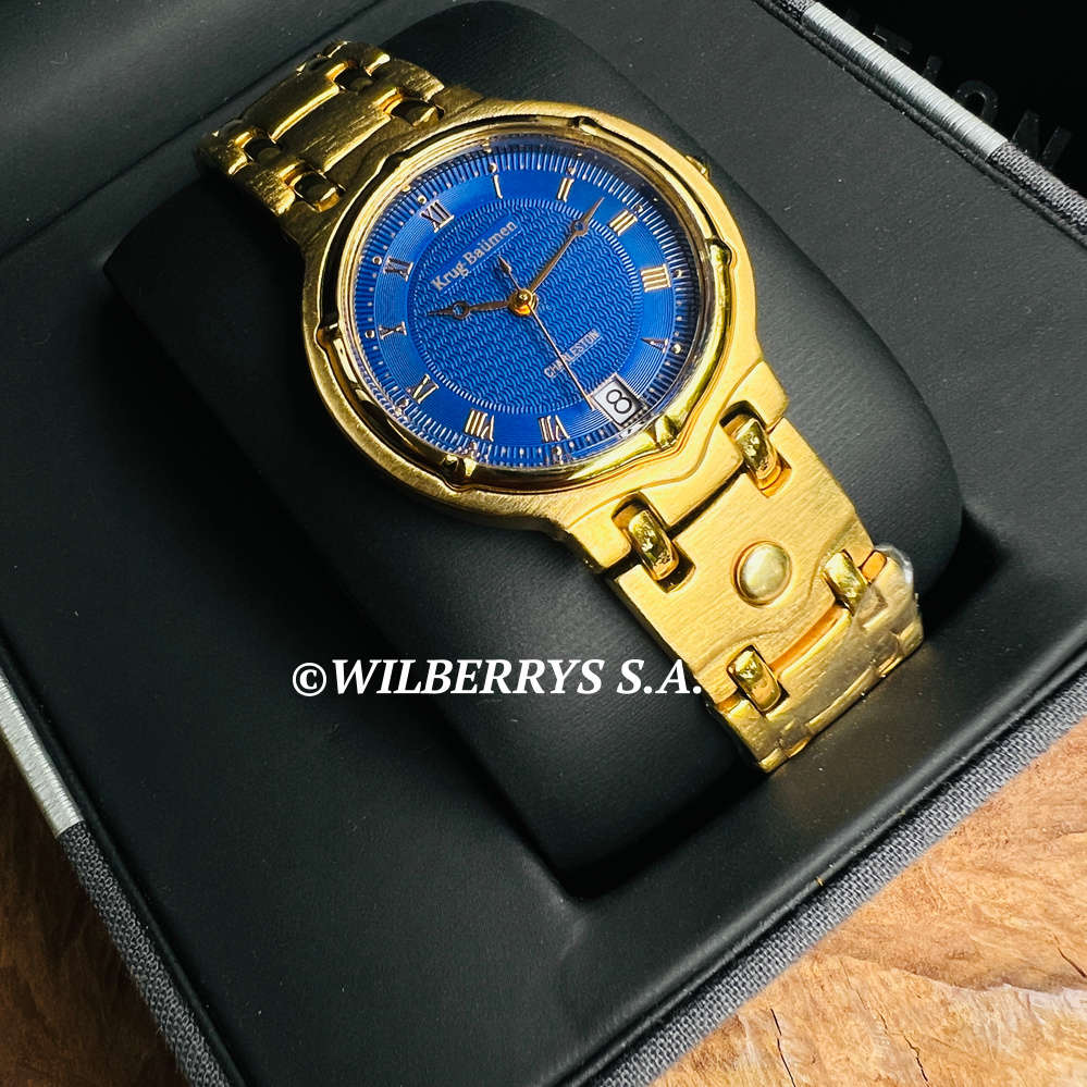 Retail: R6,500.00 Krug-Baumen Men`s Charleston GOLD pl OCEAN BLUE Watch  NEW