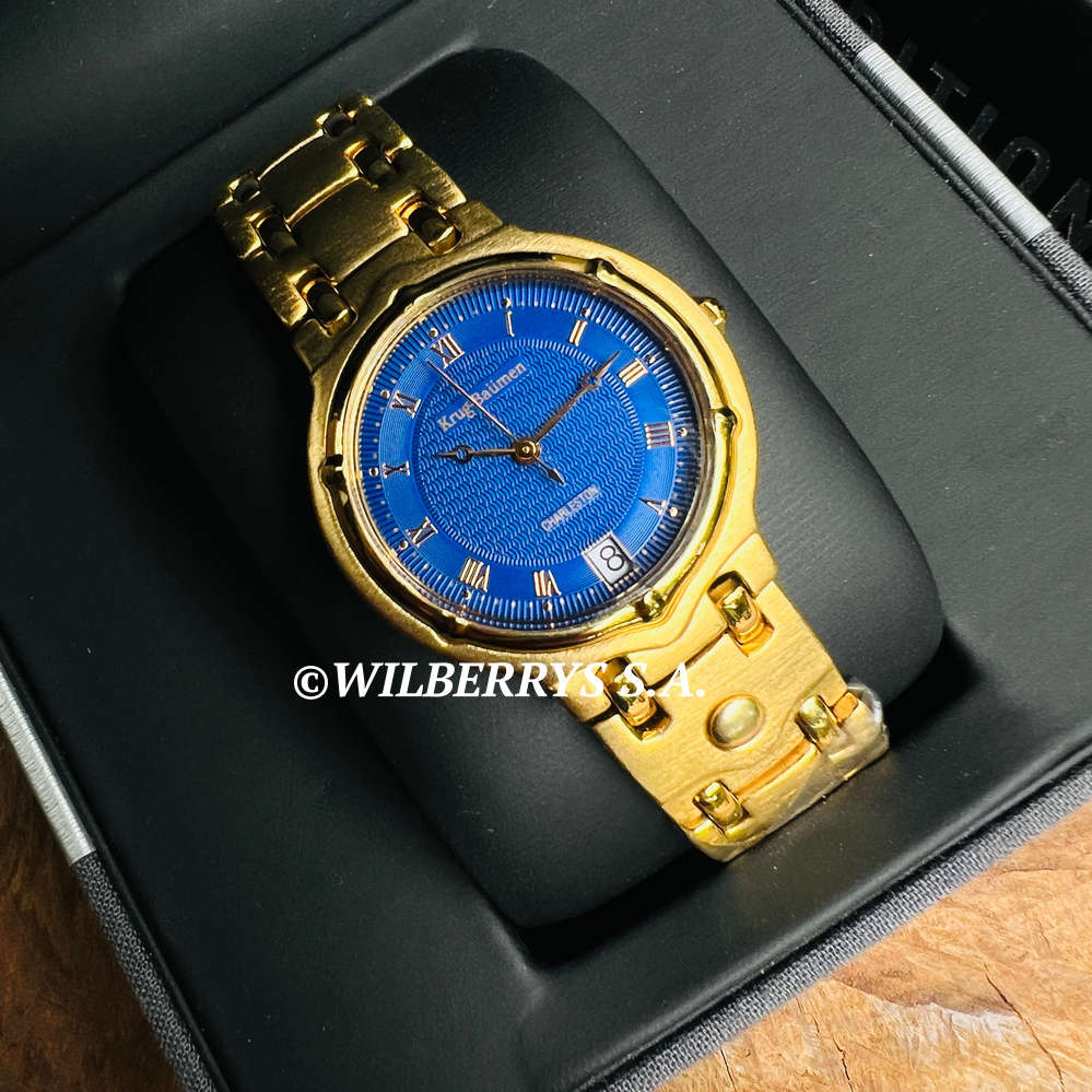 Retail: R6,500.00 Krug-Baumen Men`s Charleston GOLD pl OCEAN BLUE Watch  NEW