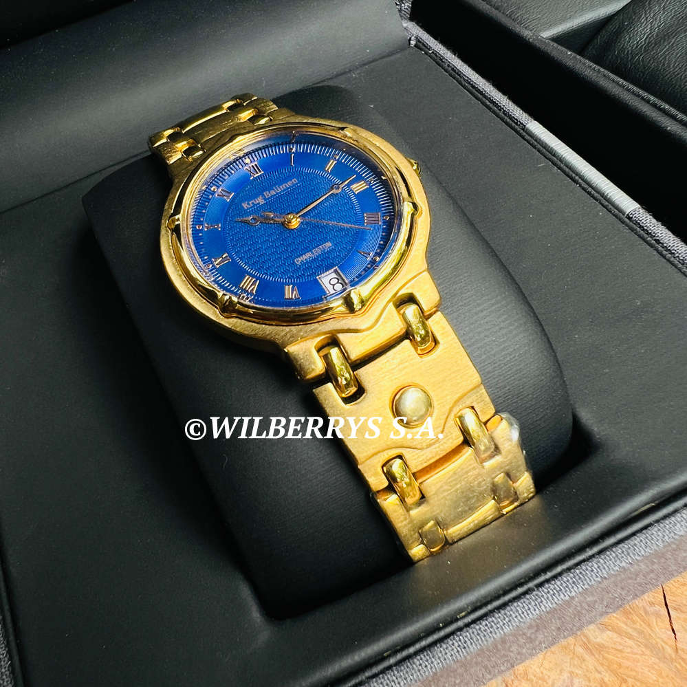 Retail: R6,500.00 Krug-Baumen Men`s Charleston GOLD pl OCEAN BLUE Watch  NEW