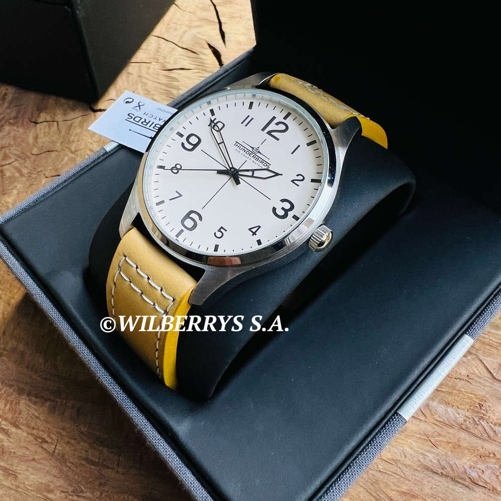 rrp R4,000.00 THUNDERBIRDS Men`s Meister Easy Read Cream Tan 40mm Easy Read Genuine Leather Watch