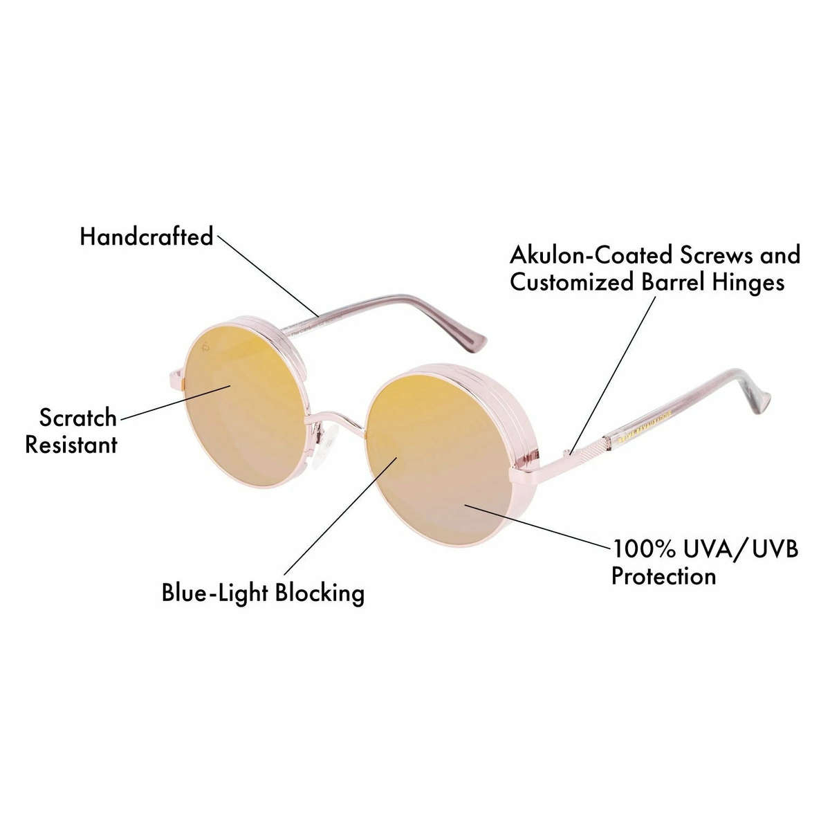 must see!! PRIVE REVAUX CAMERON / Round Mirror Rose Gold Sunglasses *GENUINE*