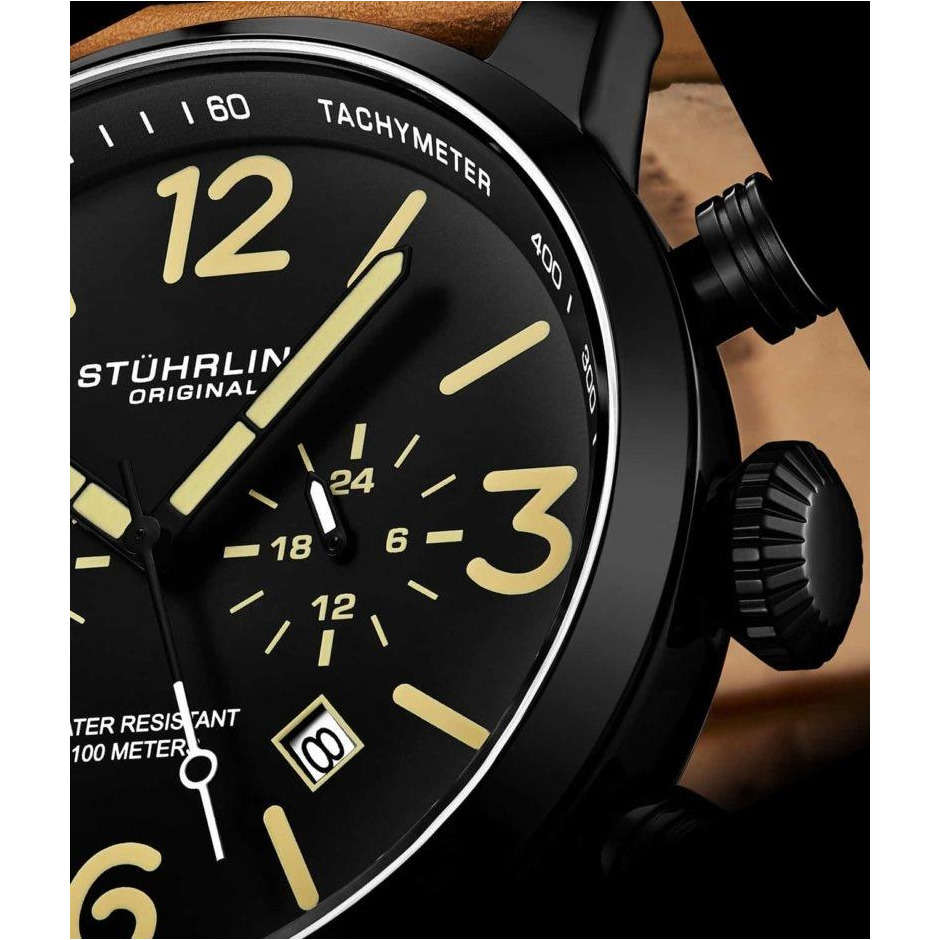 **oh my** R6,000.00 Stuhrling Original Men`s Kamakaze 45mm Aviator Luminous Brown/Black Chrono Watch