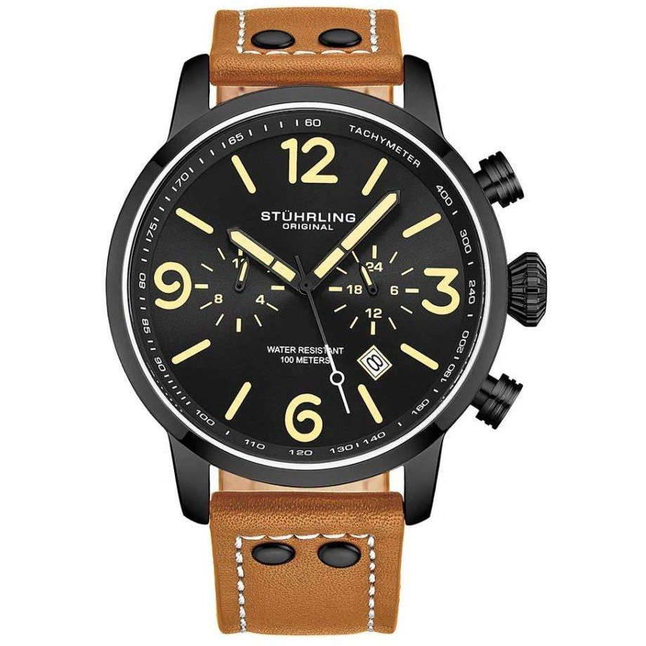 **oh my** R6,000.00 Stuhrling Original Men`s Kamakaze 45mm Aviator Luminous Brown/Black Chrono Watch